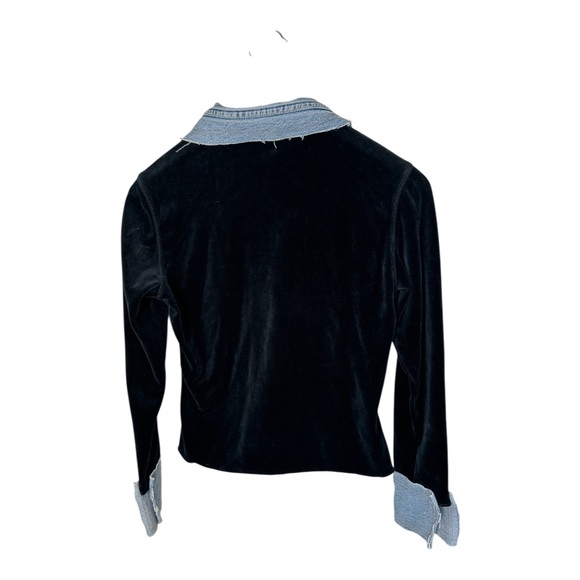 Vintage Black Velour Denim Top Western Snaps Indie Grunge Reworked Style - Picture 6 of 12